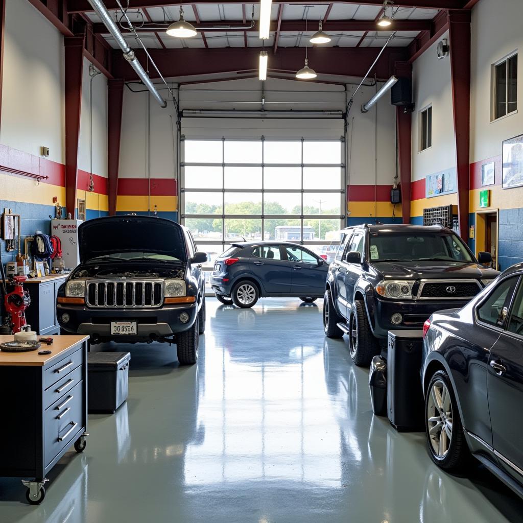 Clean and organized auto service shop interior in Kalona