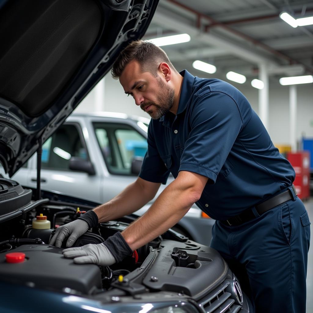 Certified mechanic inspecting a car in Kensington