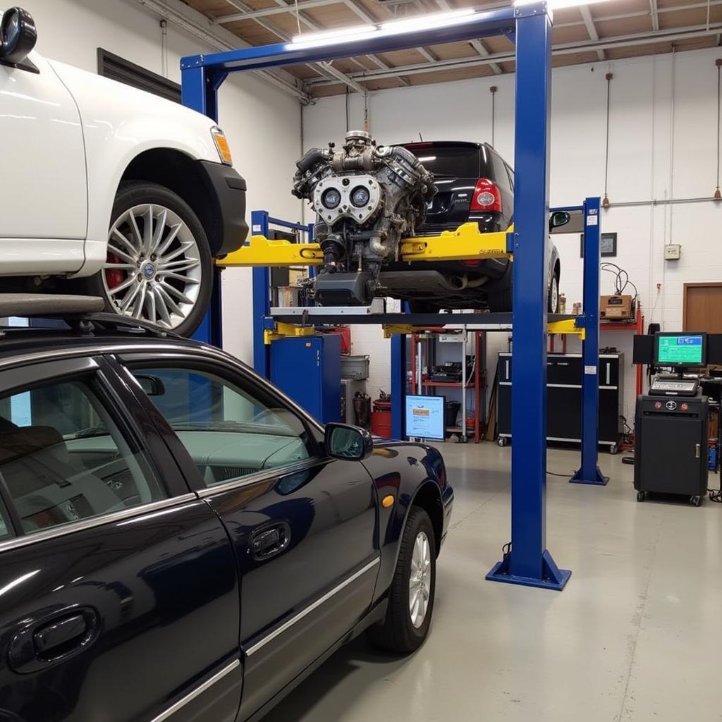 Essential auto shop machines like engine analyzer, wheel alignment system, and diagnostic scanner in Derry NH