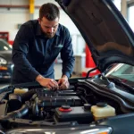 Kim's Auto Service Certified Technicians Working on a Car Engine