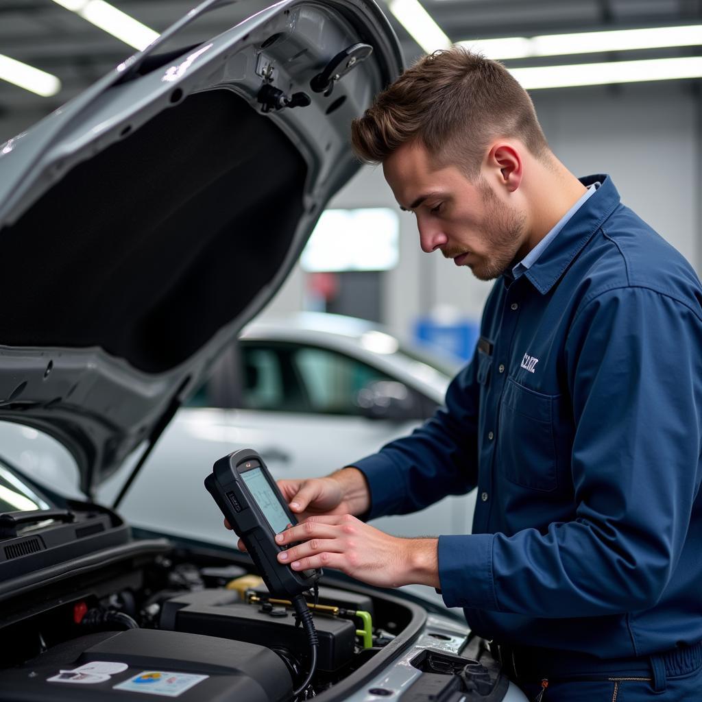 KNK Auto Service Technician Performing Diagnostics