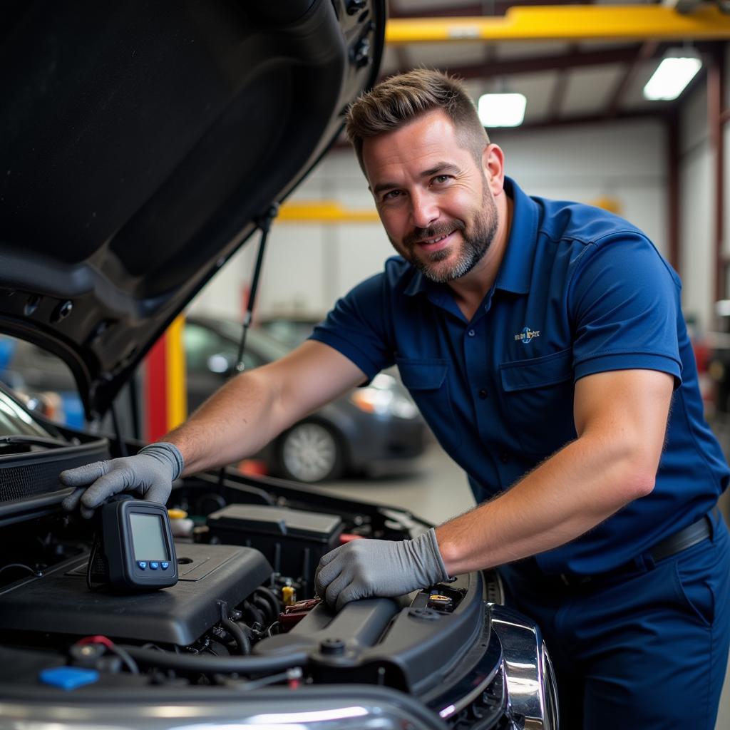 Laurel Springs Auto Mechanic Performing Diagnostic Test