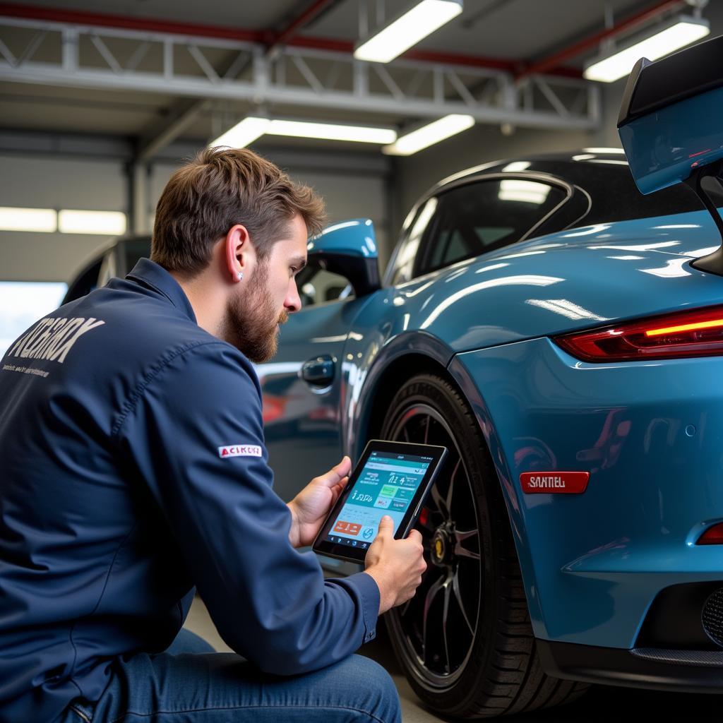 Le Mans Auto Mechanic Performing a Vehicle Checkup