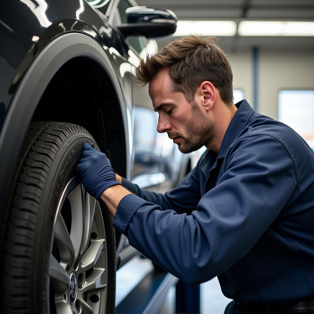 Linares Tires and Auto Service Technician Working on Car