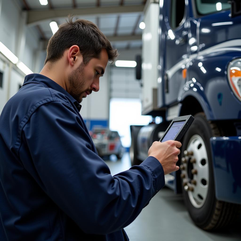 Los Angeles Fleet Mechanic Using Diagnostic Tools