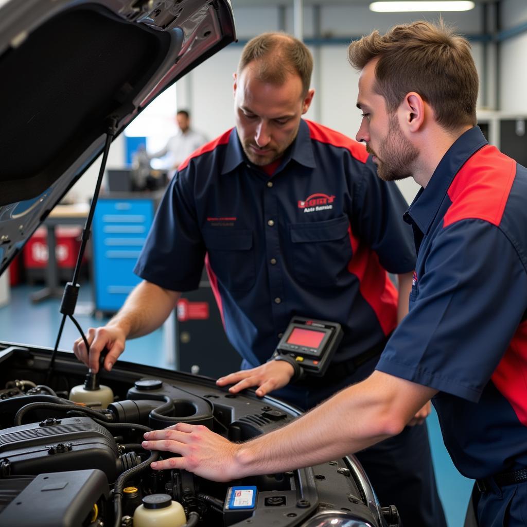 Luigi's Auto Service Certified Technicians Working on a Car