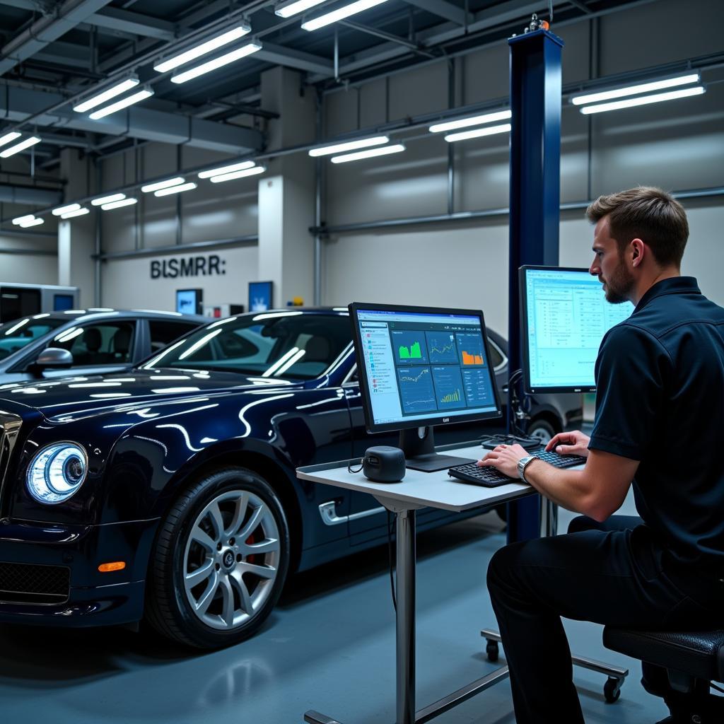 Luxury Car Diagnostic Equipment in a Modern Auto Service Center