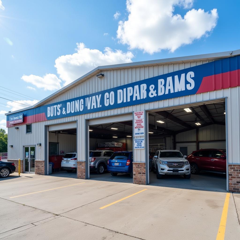 Exterior view of M & J Auto Body Repair Shop