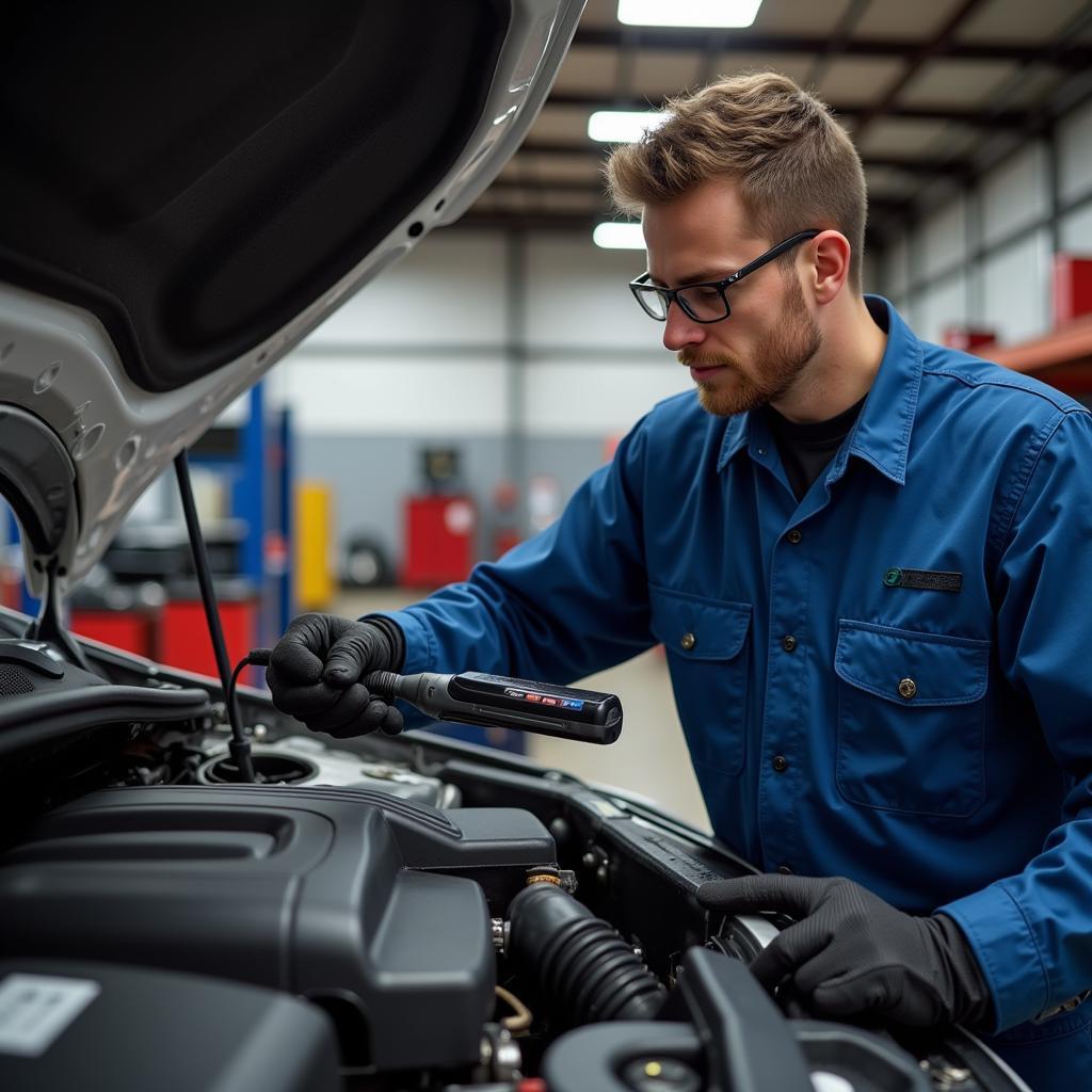 Madison Mechanic Performing Diagnostic Test