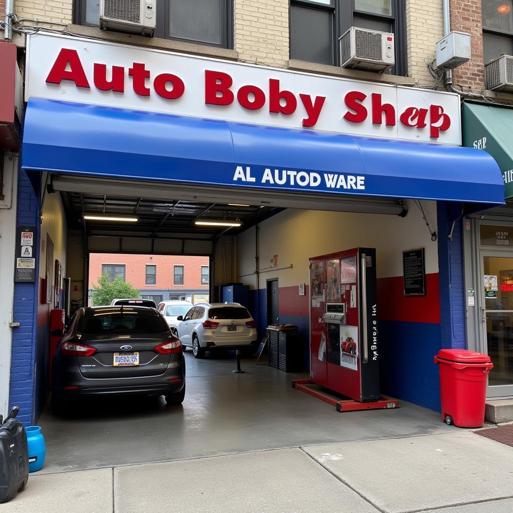 Modern and professional auto body shop exterior in Manhattan