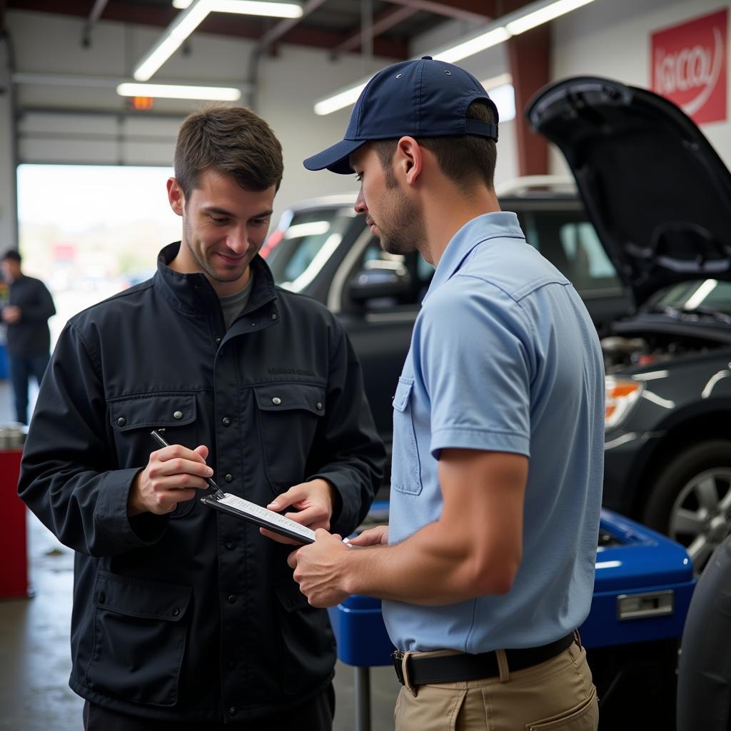 Mechanic Discussing Car Repairs with a Customer