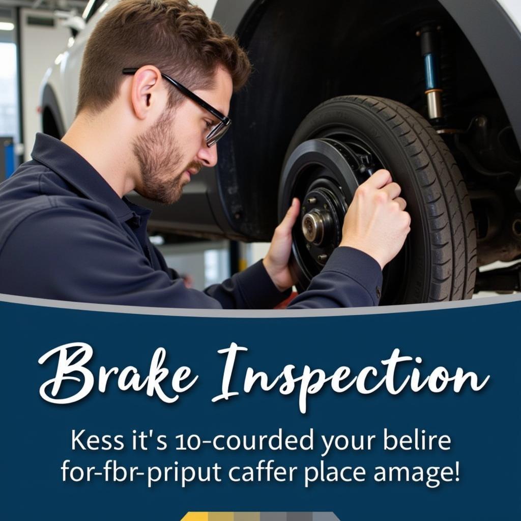 Mechanic inspecting brakes in a Marcon auto service center