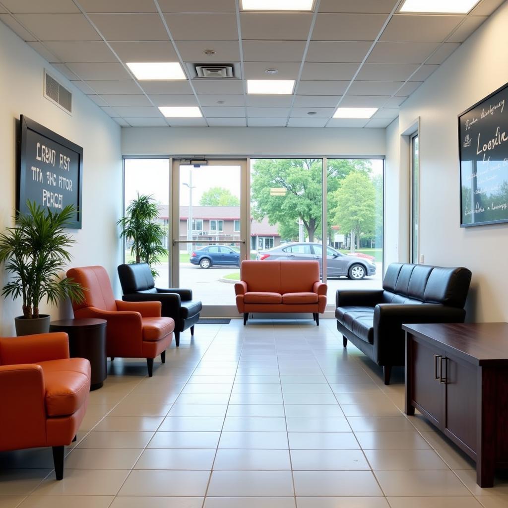 Comfortable and modern waiting area at an auto service center in Markham.