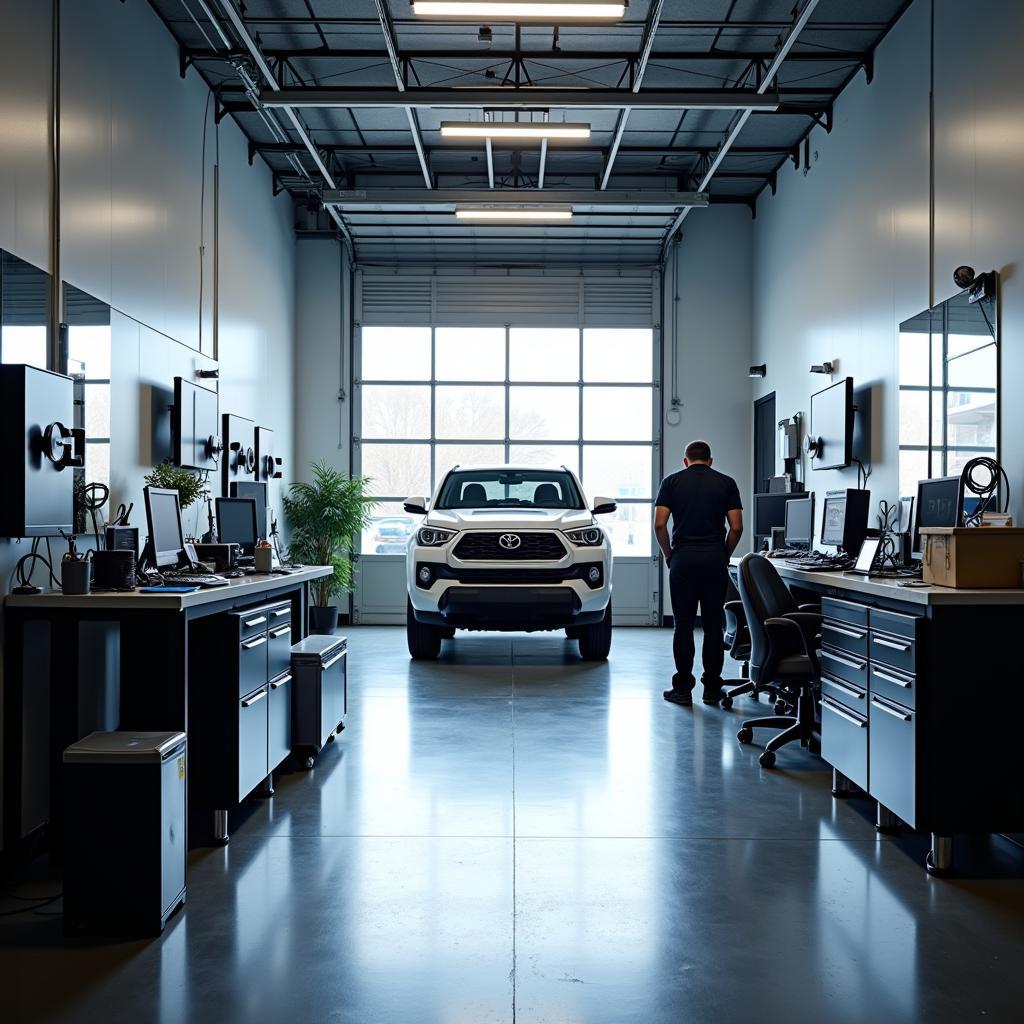 Modern and clean repair bay at Mark's Auto Service in Rockford, IL