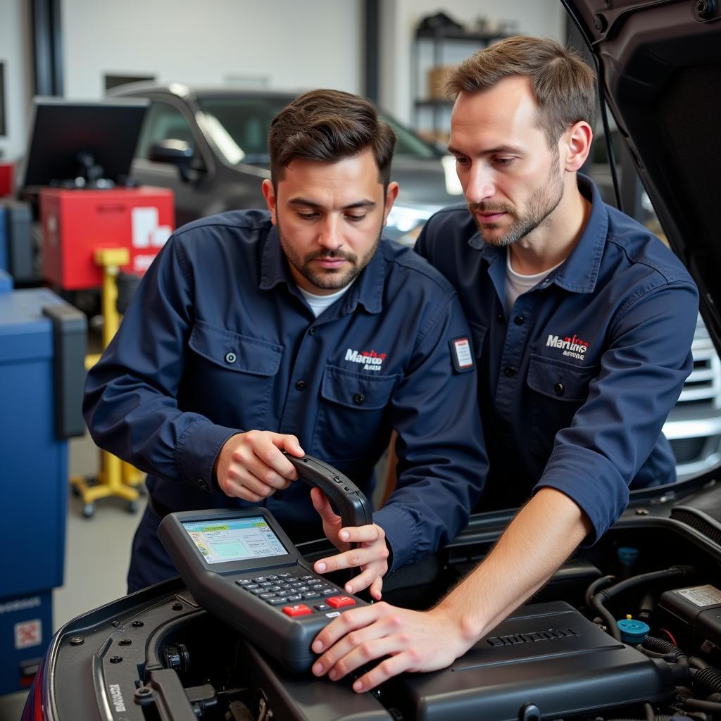 Marlins Auto Service Technicians Performing Vehicle Diagnostics