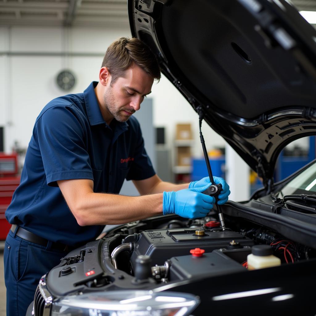 Marquette Auto Service Technician Working on a Car Engine