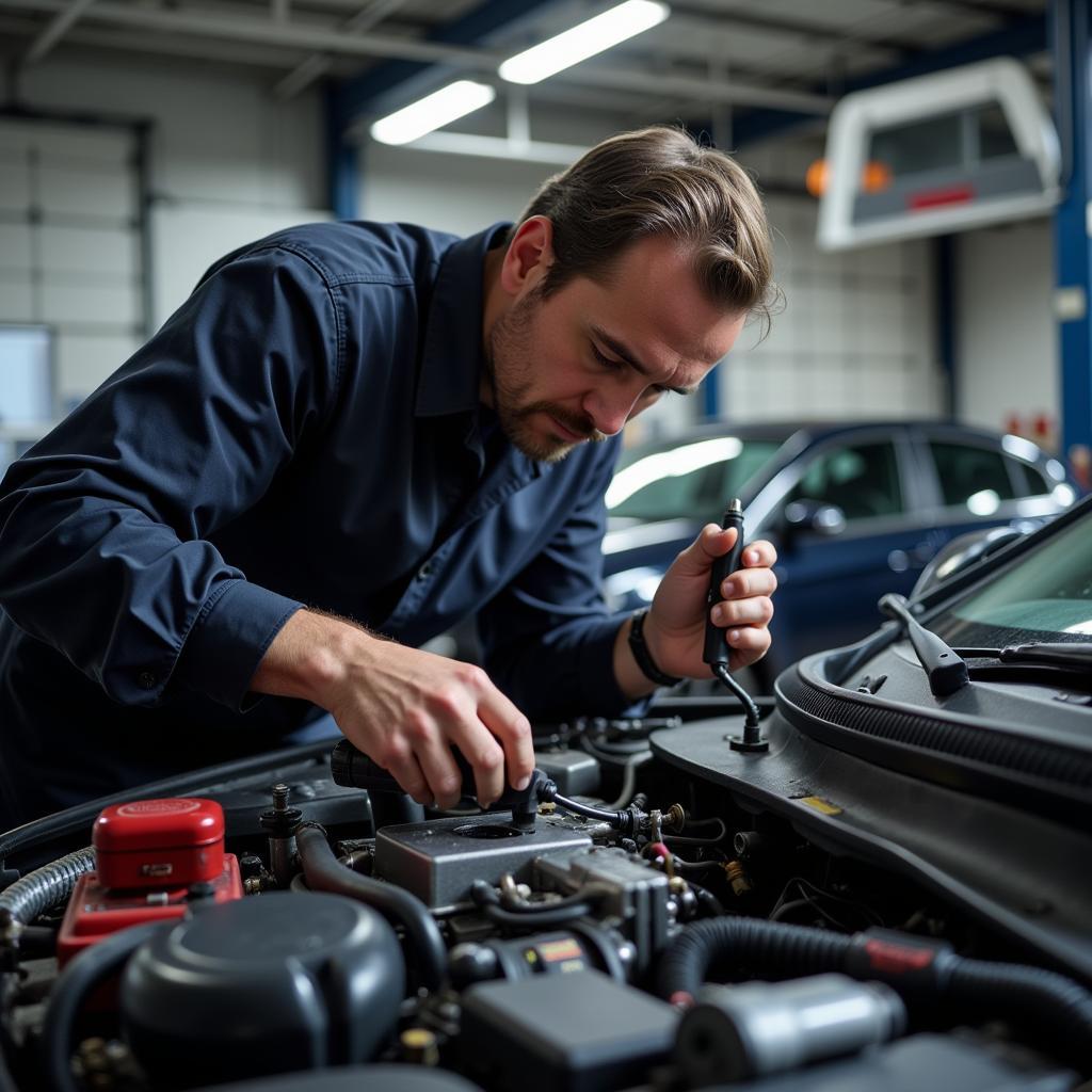 Master Technician Working on a Car Engine in Norman OK