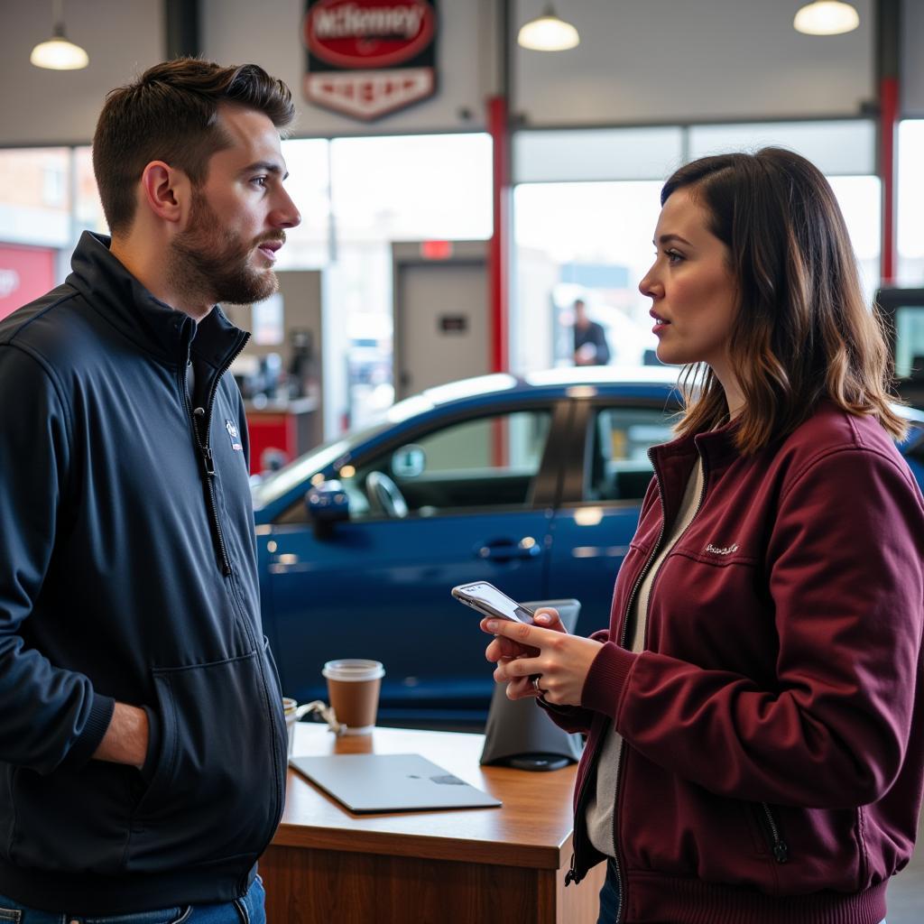 McKenney Auto Service Customer Discussing Repair Options with Advisor