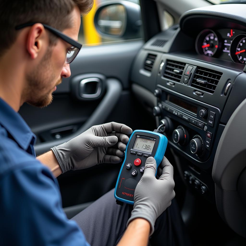 Mechanic Checking Car AC System