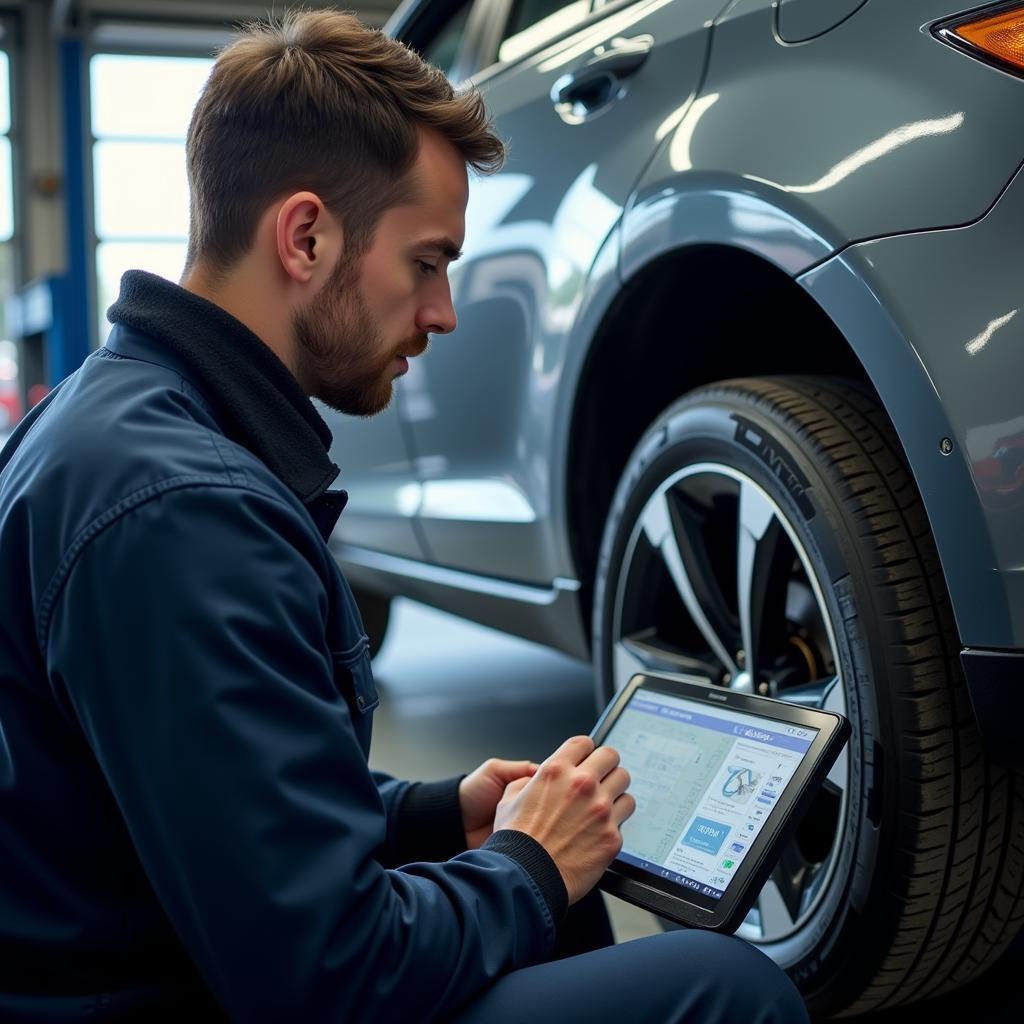 Mechanic Checking Car Diagnostics in Maidstone