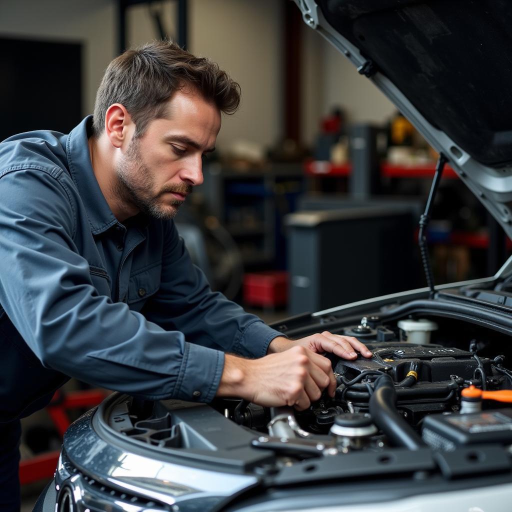 Mechanic Checking Car Engine