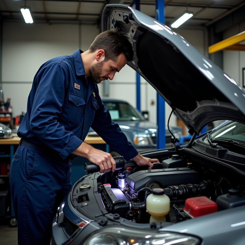 Mechanic Checking Car Engine in Azusa