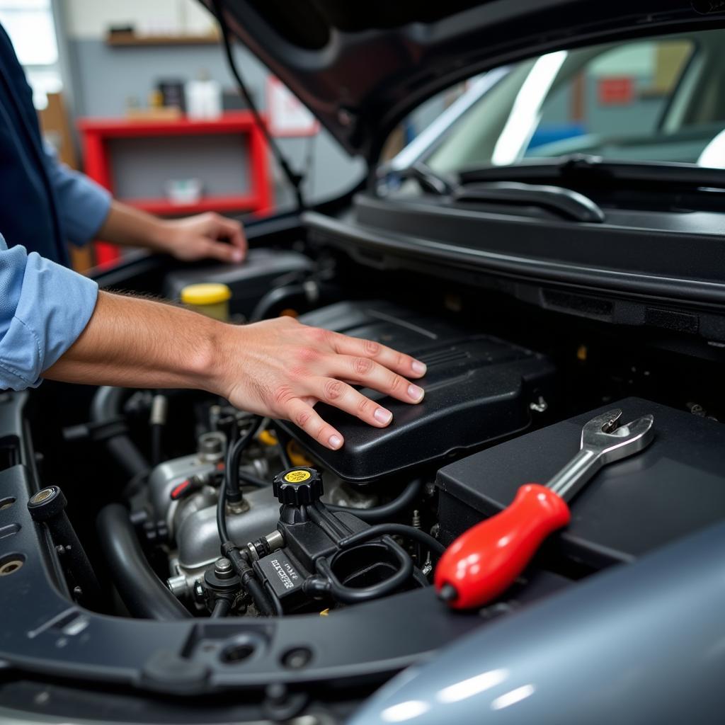 Mechanic Checking Car Engine in Durham NC