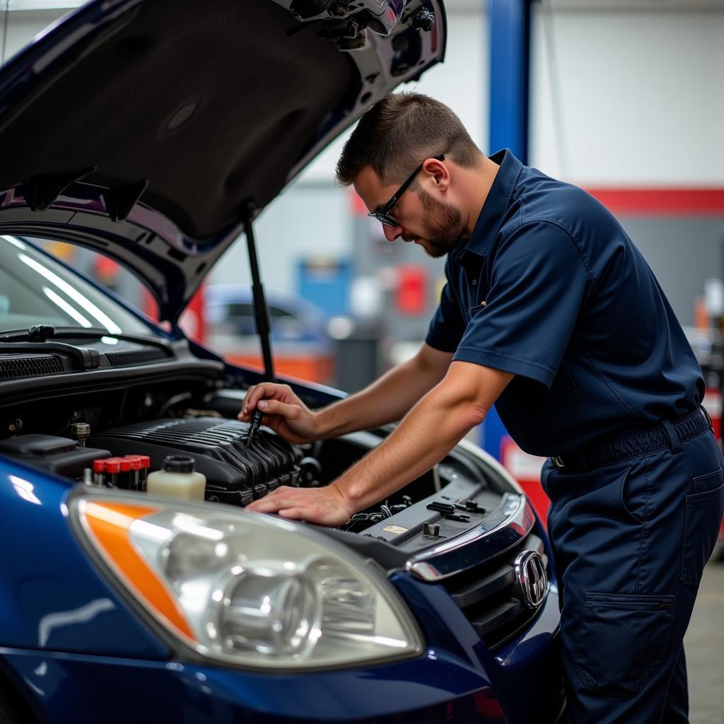 Mechanic Checking Car for Discount Auto Services