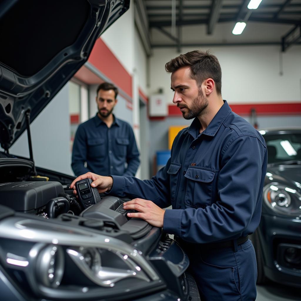 Mechanic Checking Car with Diagnostic Tool