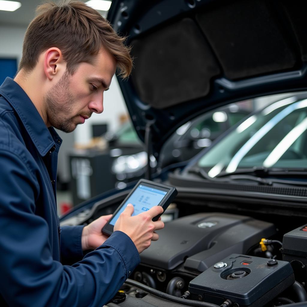 Mechanic Diagnosing Car Problem