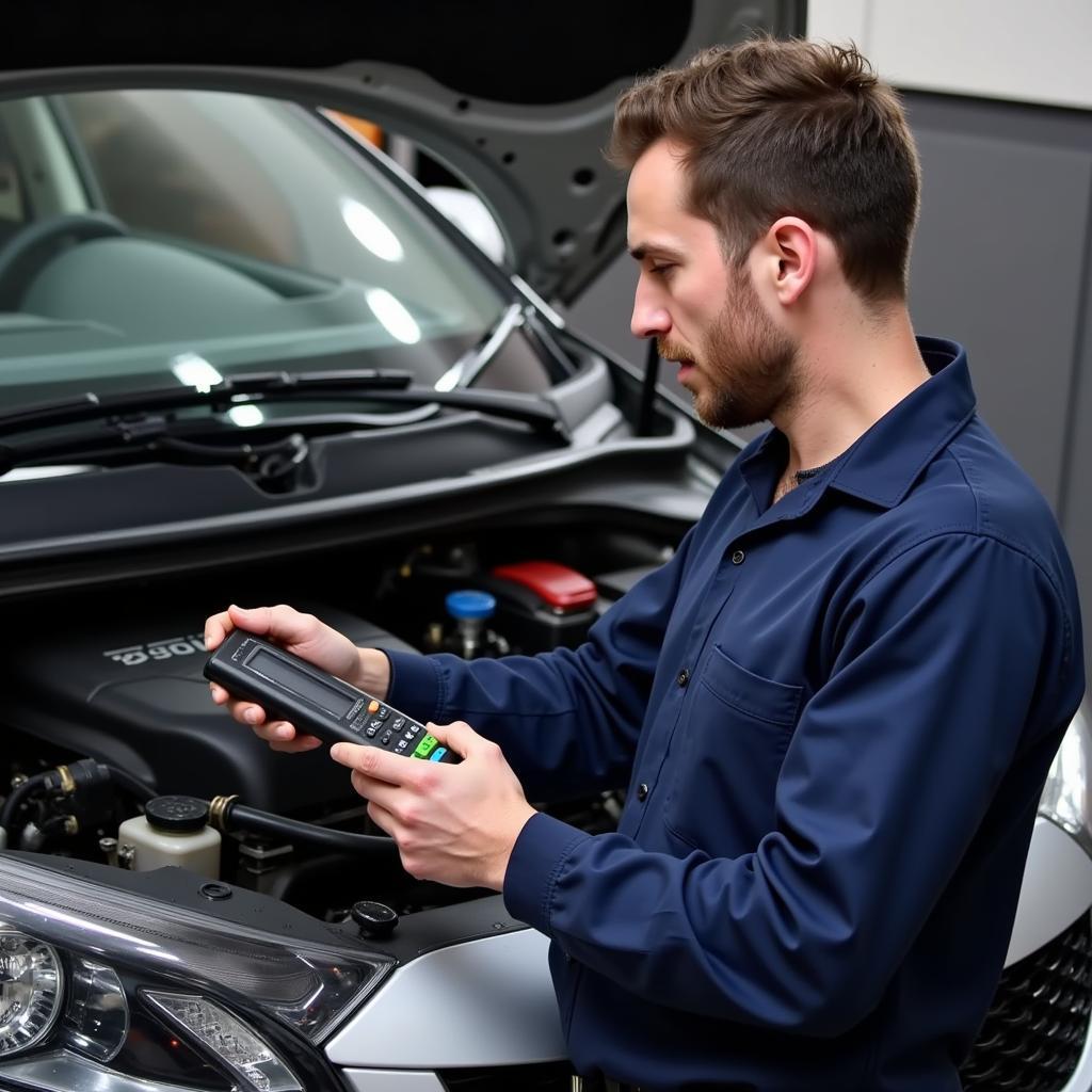 Mechanic using diagnostic tools on a car in Falls Church