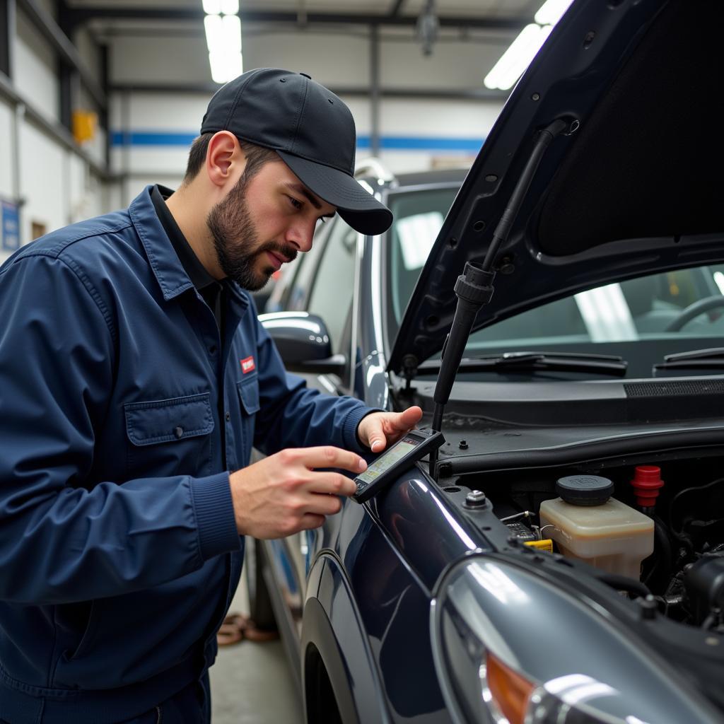 Mechanic Diagnosing Car Problem Cranston