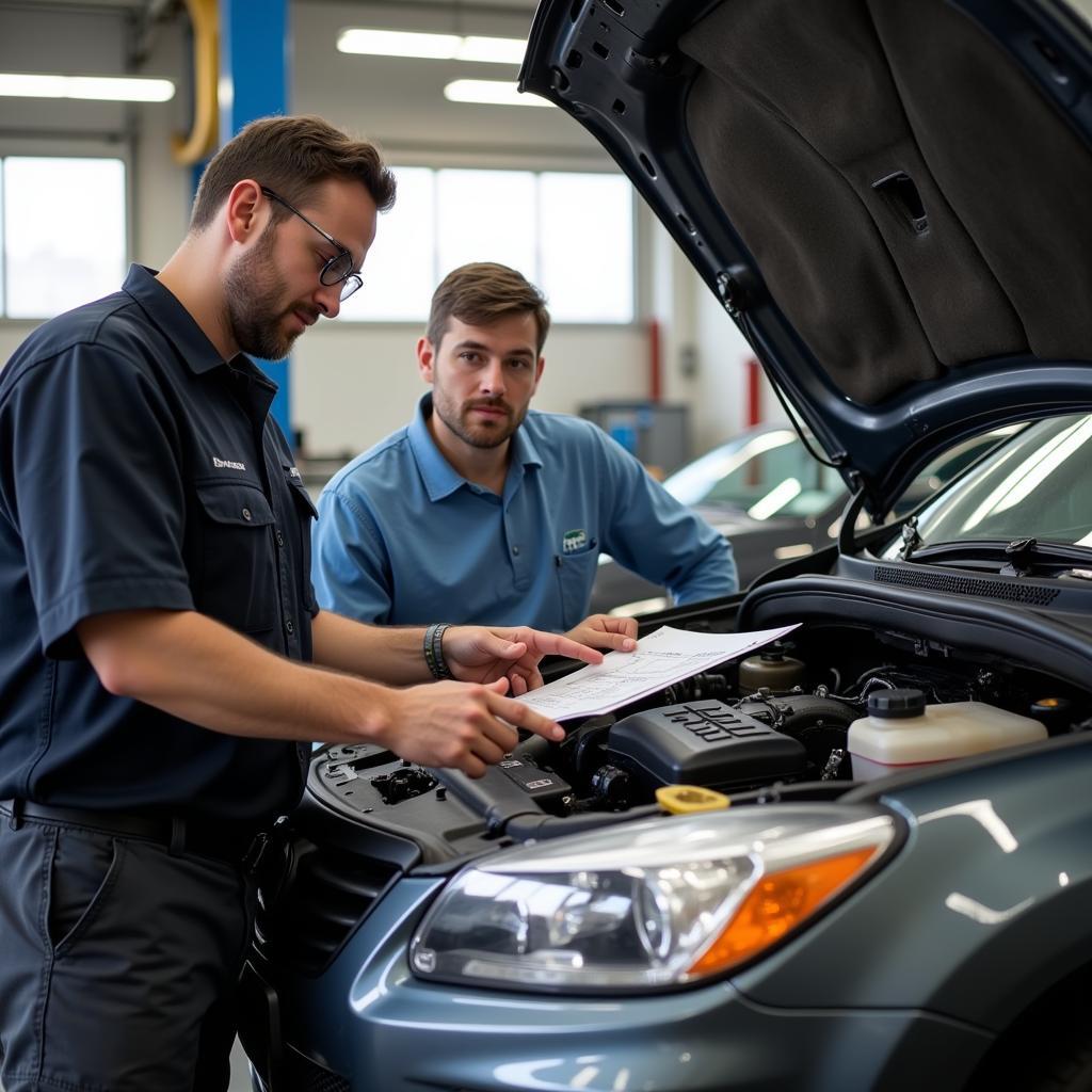 Mechanic Explaining Car Issue in Carmel