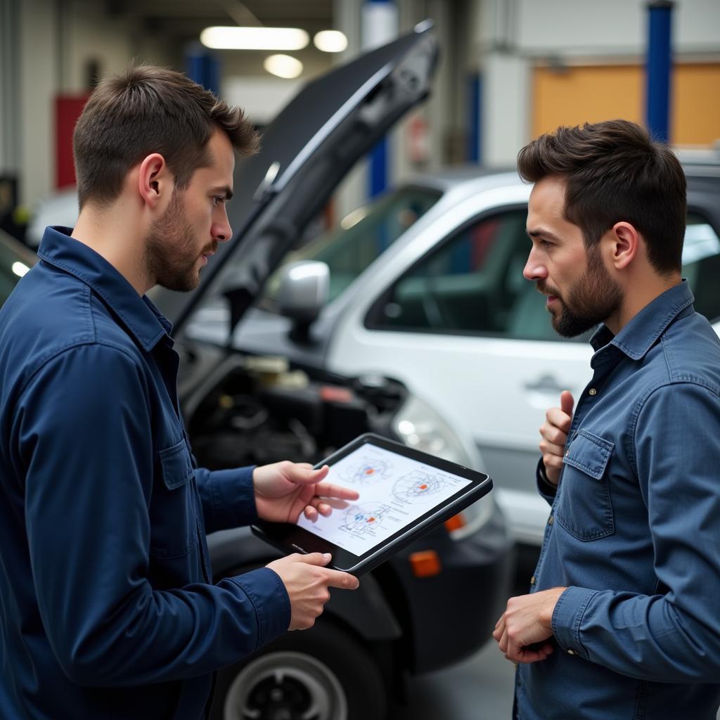 Mechanic Explaining Car Issue to Customer