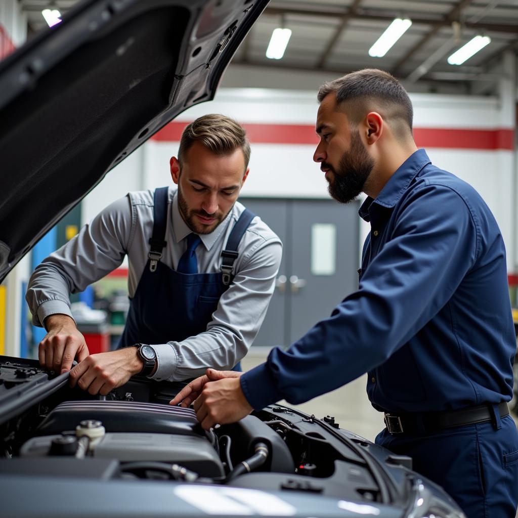 Mechanic Explaining Car Issue to Customer