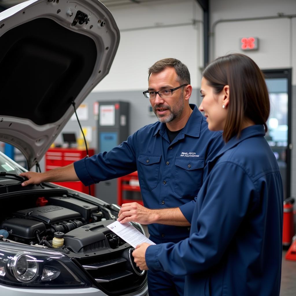 Mechanic Explaining Car Repair to Customer