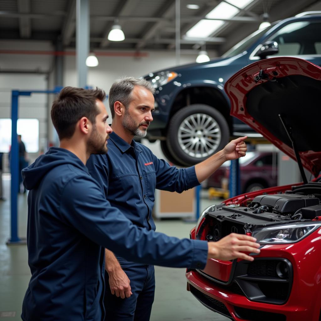 Mechanic Explaining Car Repair to Customer