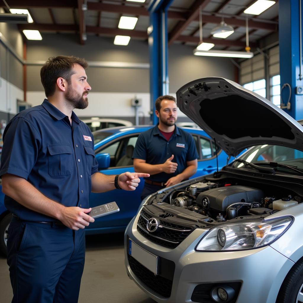 Mechanic Explaining Car Repair to Customer