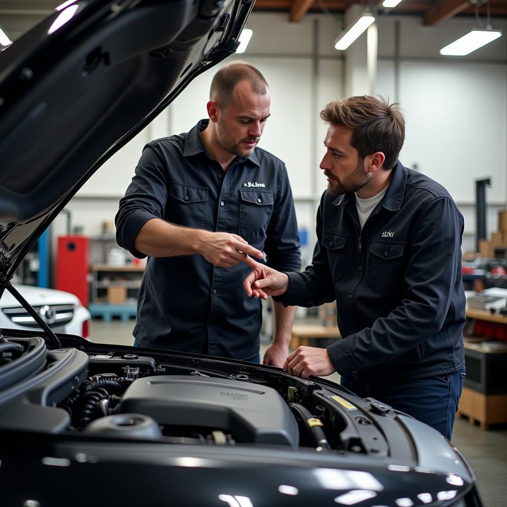 Mechanic Explaining Car Repair to Customer