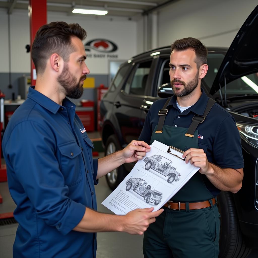 Mechanic Explaining Car Repair to Customer