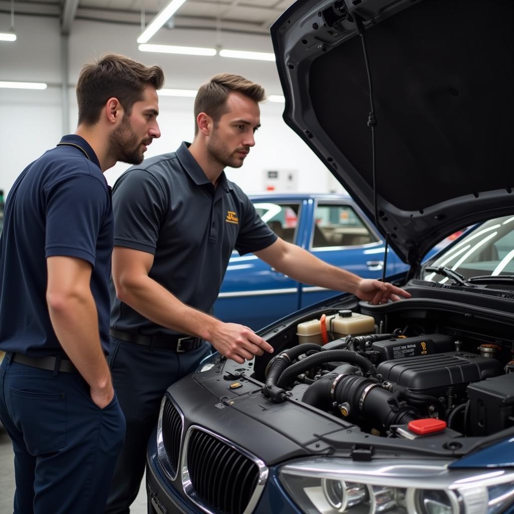 Mechanic Explaining Car Repair to Customer