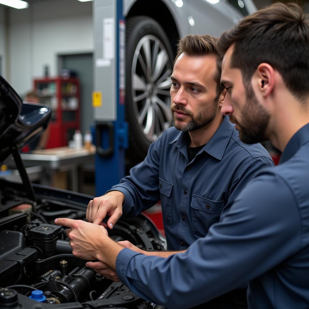 Mechanic Explaining Car Repair to Customer