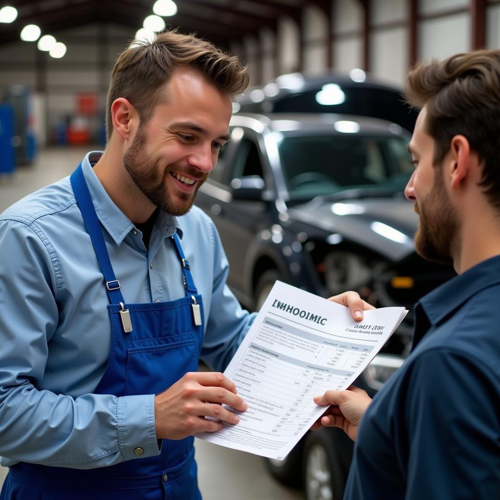 Mechanic Explaining Car Repair Costs to Customer