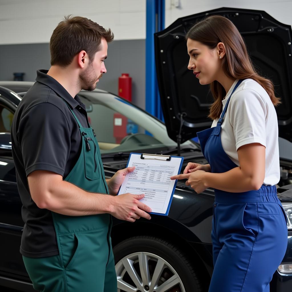 Mechanic Explaining Car Repair Costs to Customer