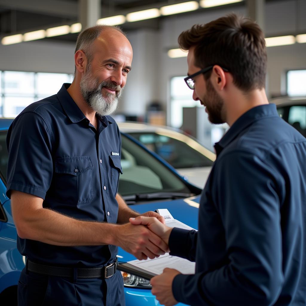 Mechanic Explaining Car Repair to Customer