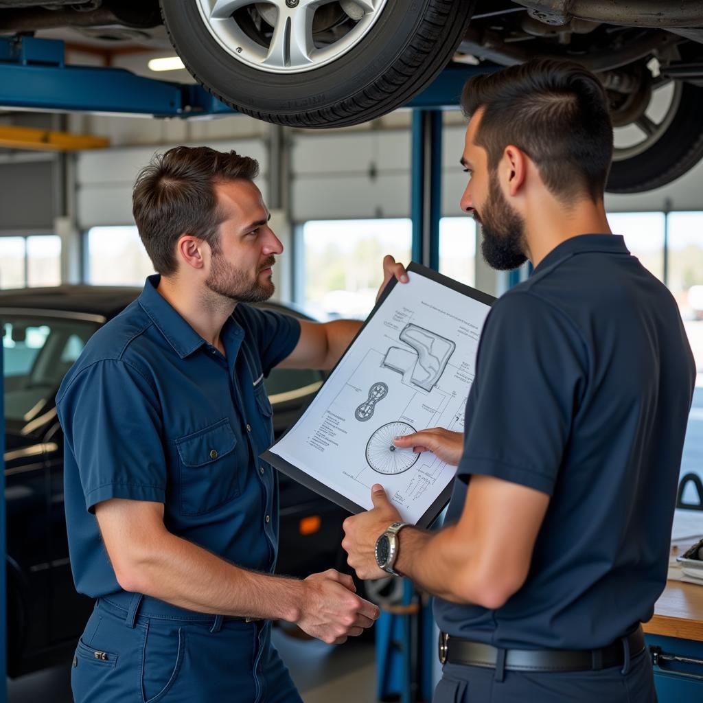 Mechanic Explaining Car Repair to Customer