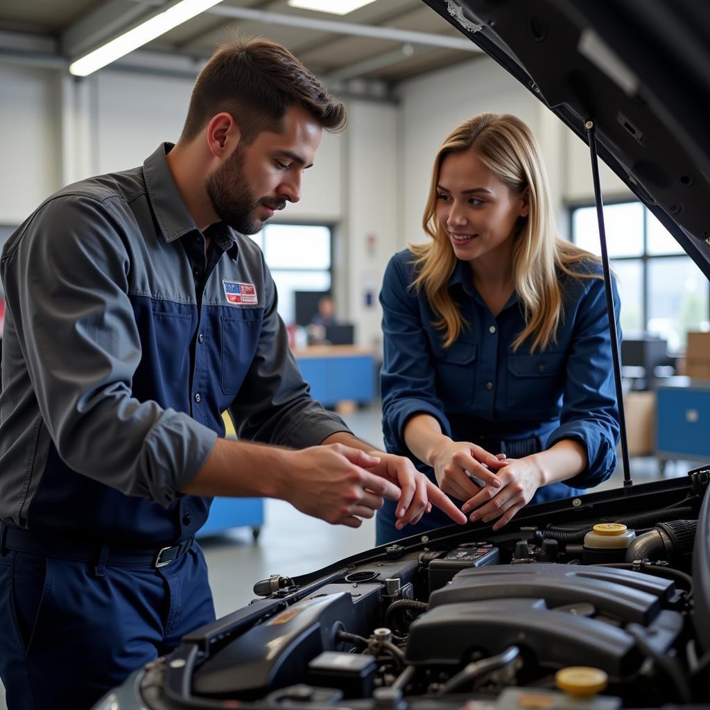 Mechanic Explaining Car Repair to Customer