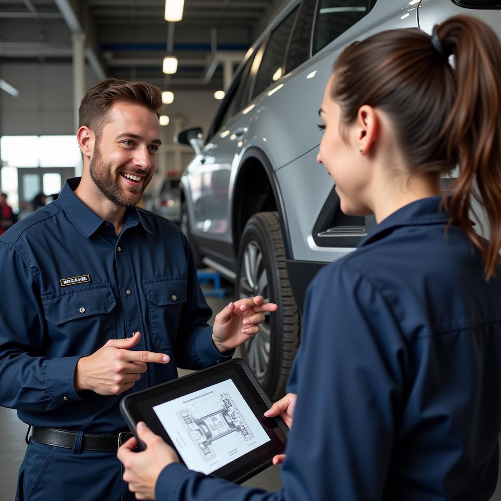 Mechanic Explaining Car Repair to Customer