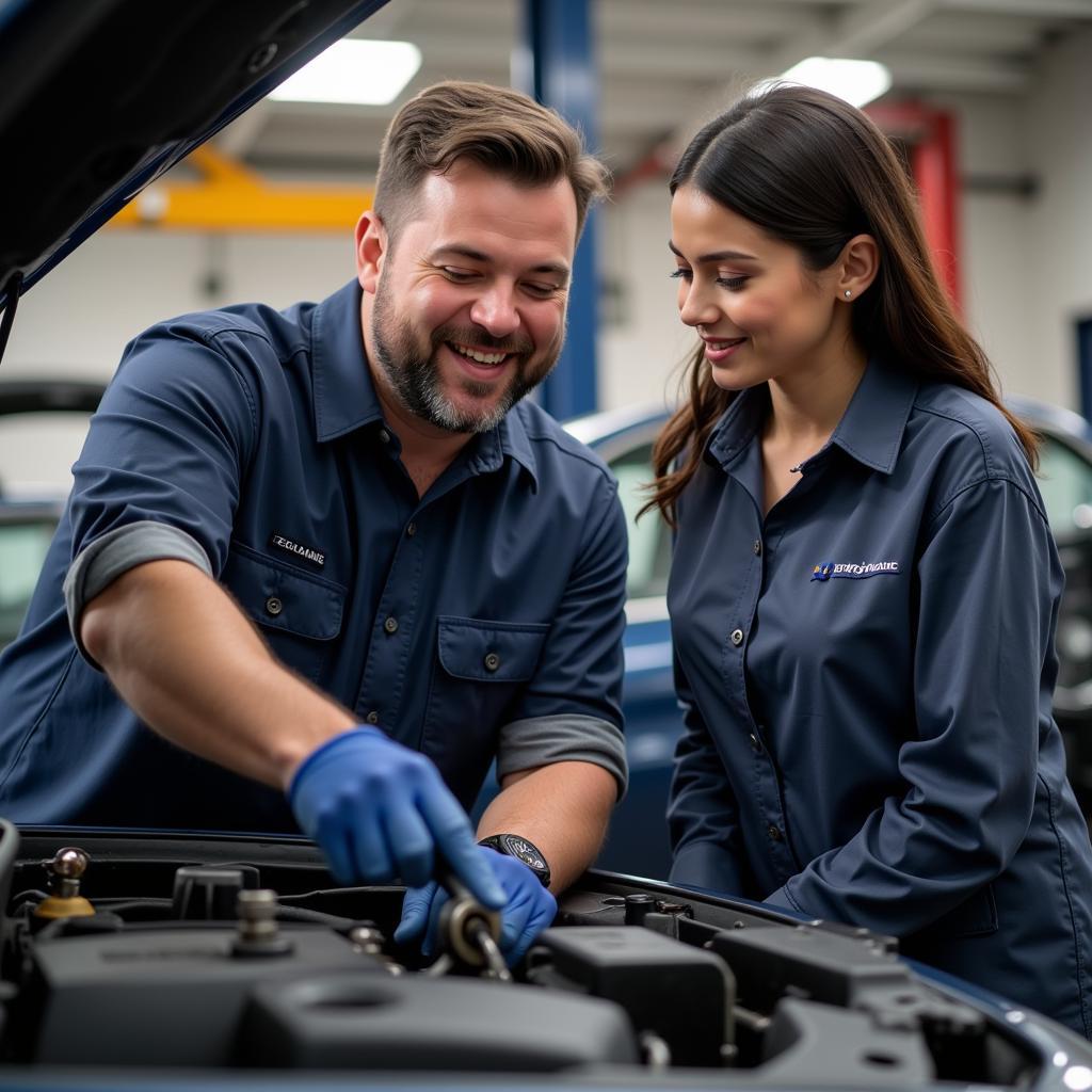 Mechanic Explaining Car Repair in Hampstead NH