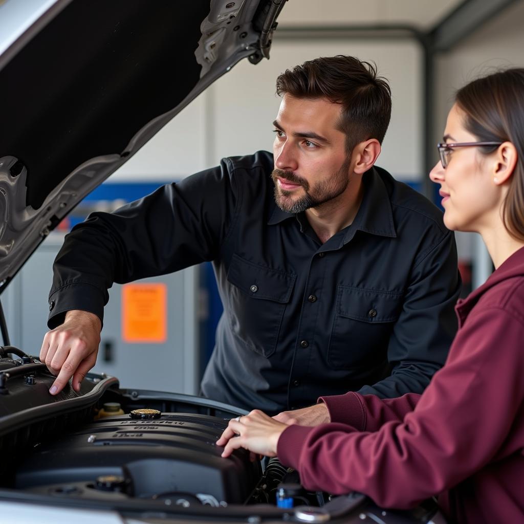 Mechanic Explaining Car Repair in Lowell, MA